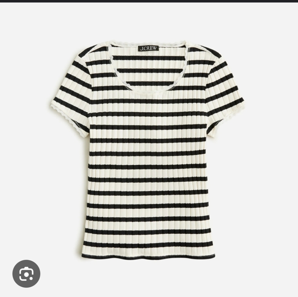 Nwt Jcrew Pointelle Short Sleeve Striped T Shirt Ribbed Stretch Small Lace
